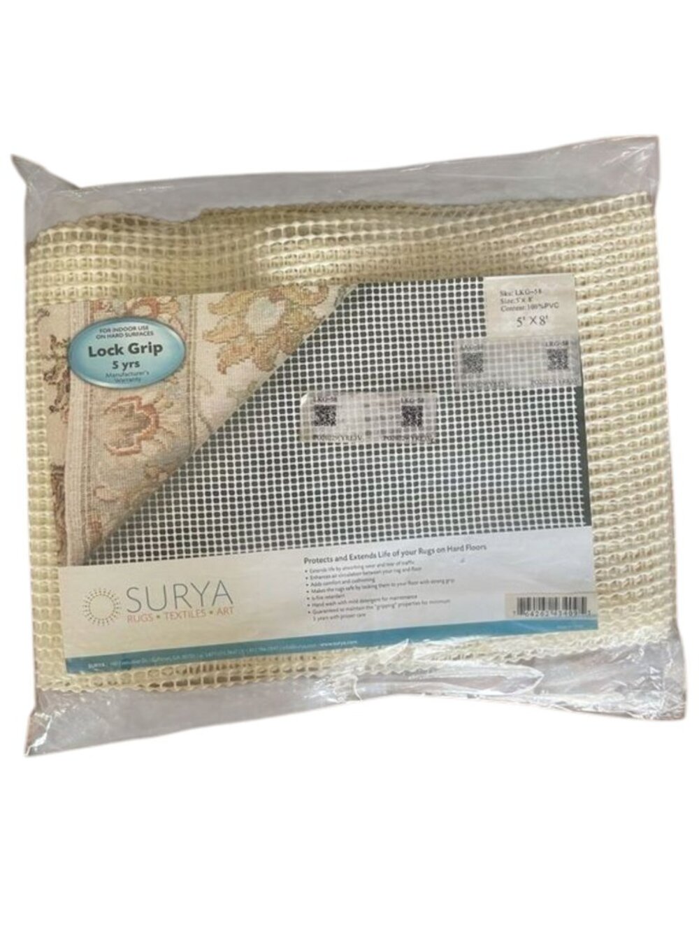 Surya Lock Grip Rug Gripper Rug Pad for Hard Surfaces  8' x 5'